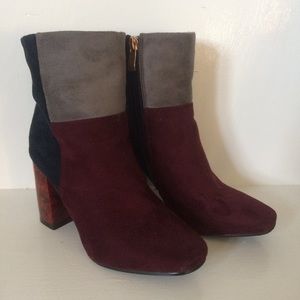 multicolored block heeled boots
